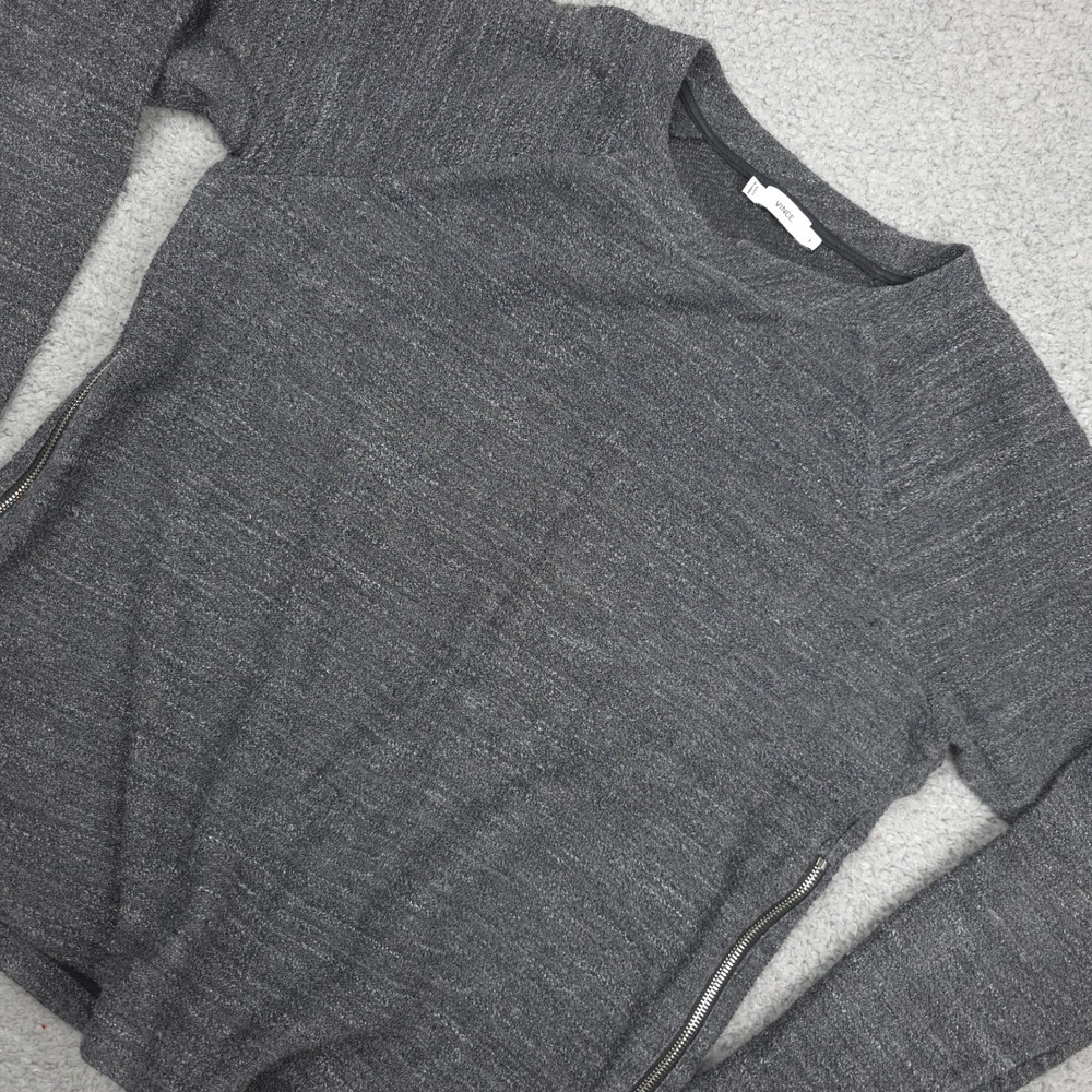 Vince Zipper Accent Pullover Long Sleeve Top Casual Gray Heathered M wool blend